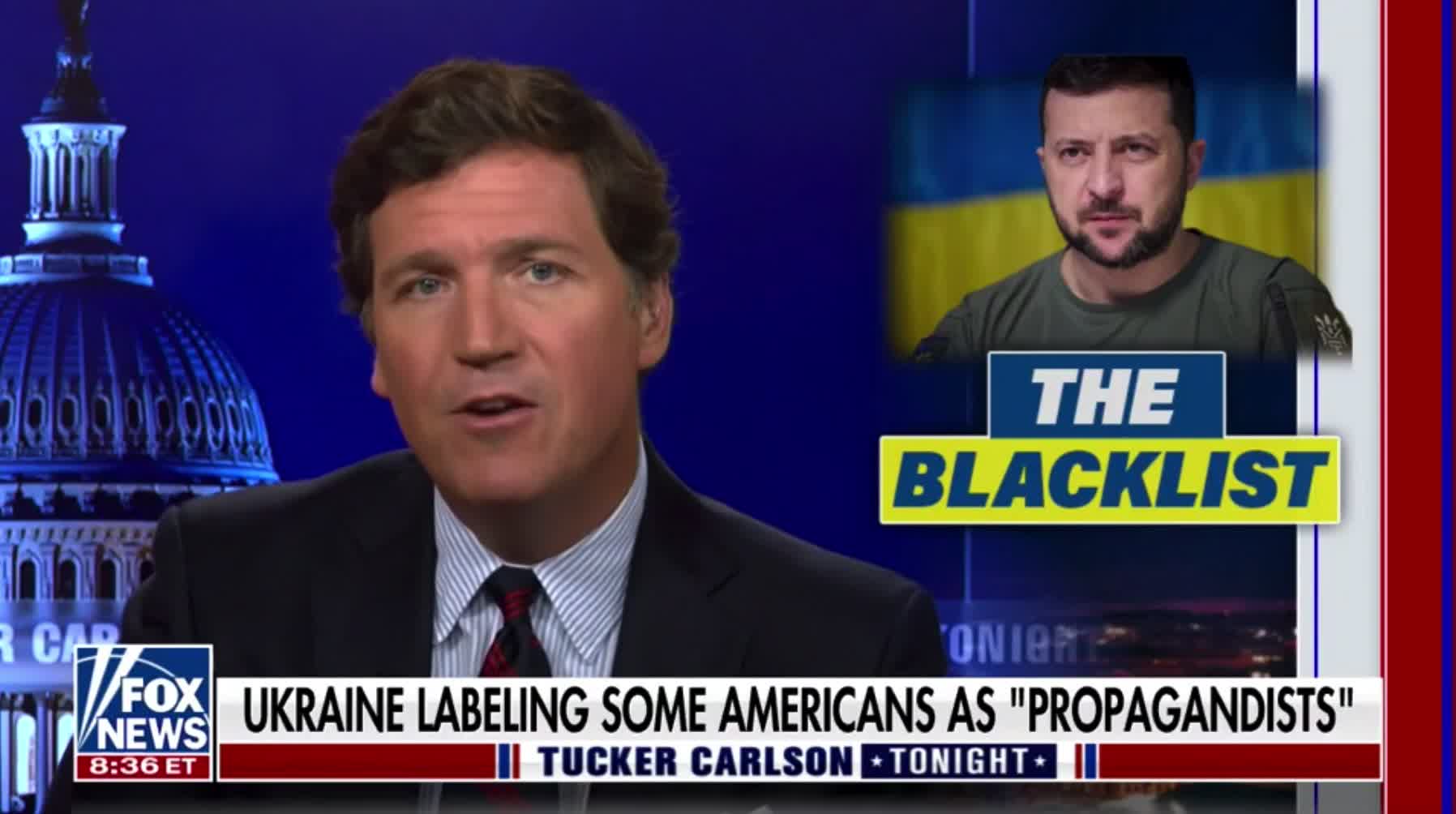 Tucker Carlson says the Ukrainian government has issued a blacklist of "Russian propagandists"