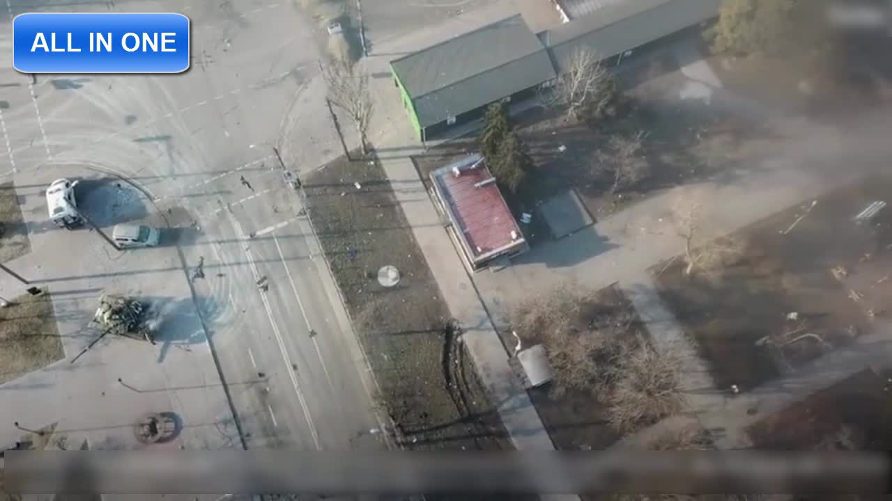 Russian tank destroy in mariupol street