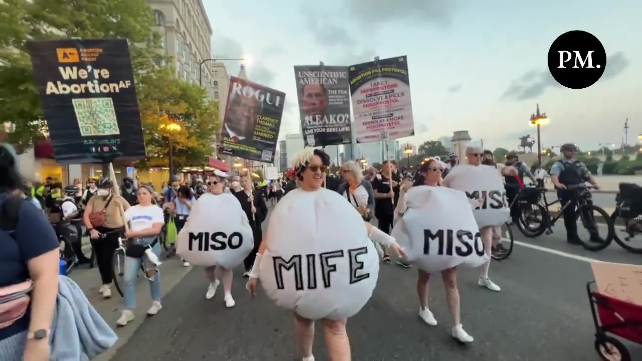 Abortion pills spotted marching at the protest against the DNC on the eve of the convention.