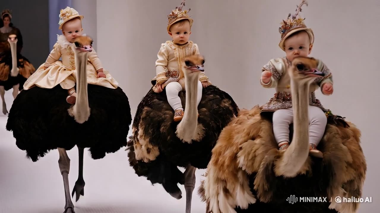 "AI 3D Babies Riding Ostriches in Fashion Show! | Short 🦩✨"