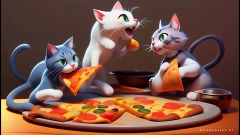 Cat Dancing with team and taking pizza