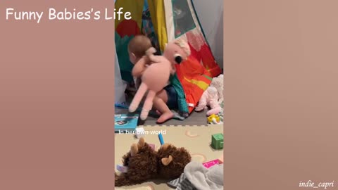 Babies cute reaction for new toys