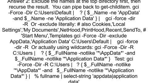 How to exclude directories from gci recurse from cusers