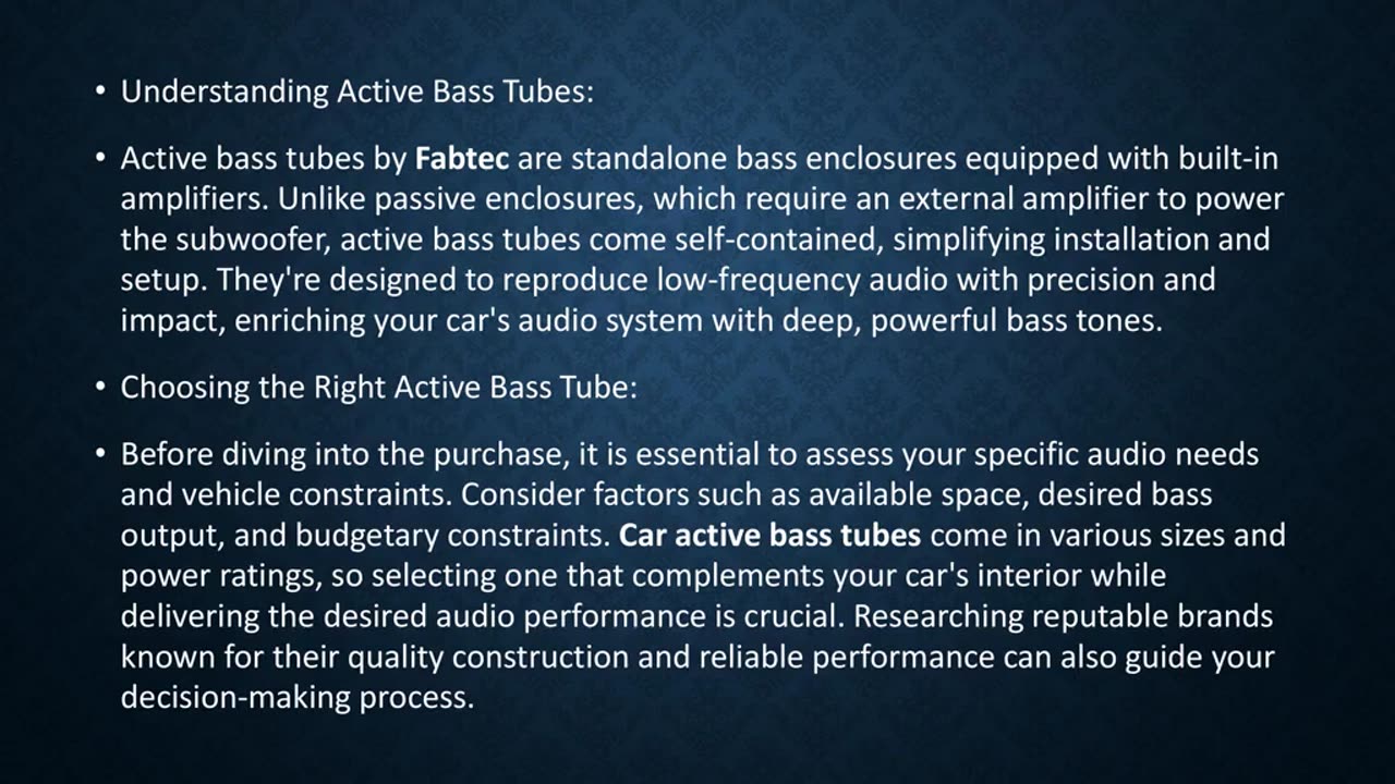 Enhancing Your Car Audio: A Guide to Choosing and Installing Car Active Bass Tubes