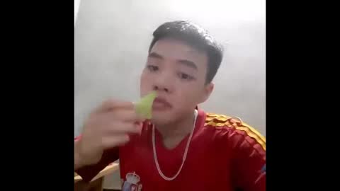 Cute guy and funny fruit mix