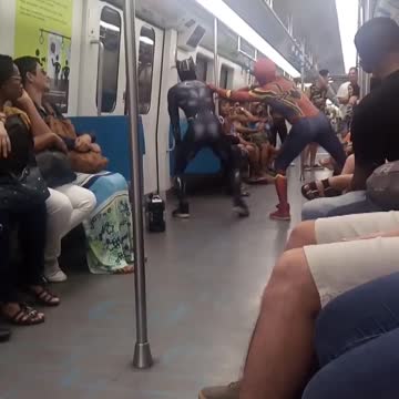 Subway pole dancing spiderman