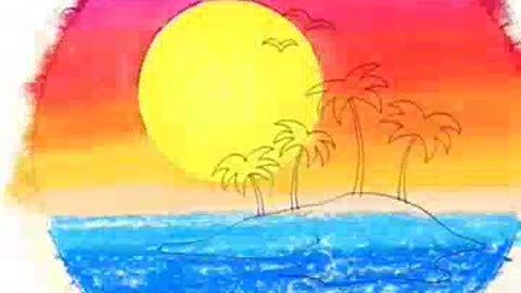 Island Scenery with oil pastel #art #drawing #viral #shorts.mp4