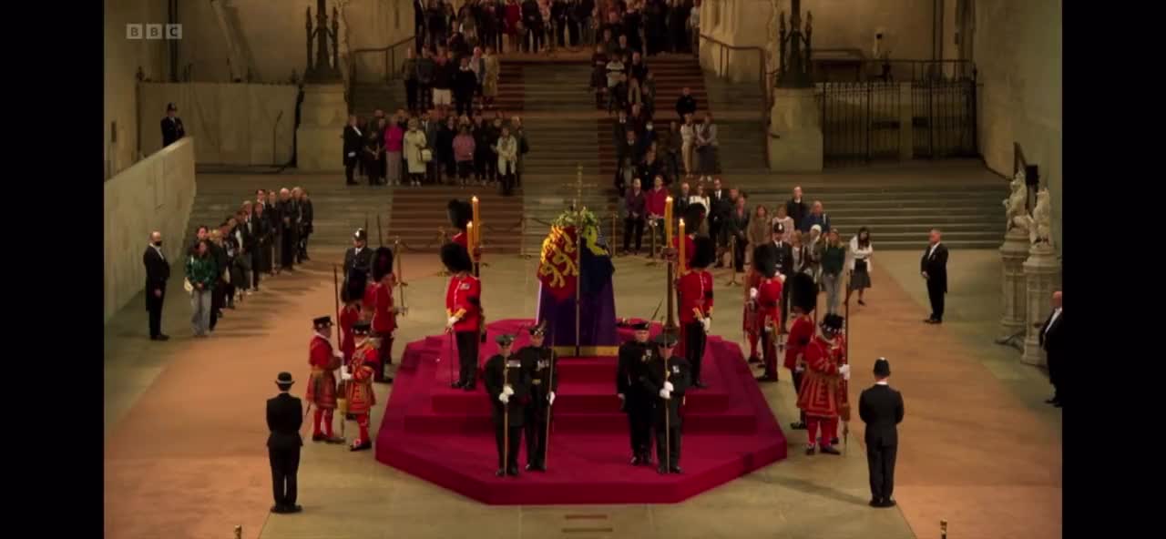 NOW - Royal guard at the Queen's coffin has collapsed