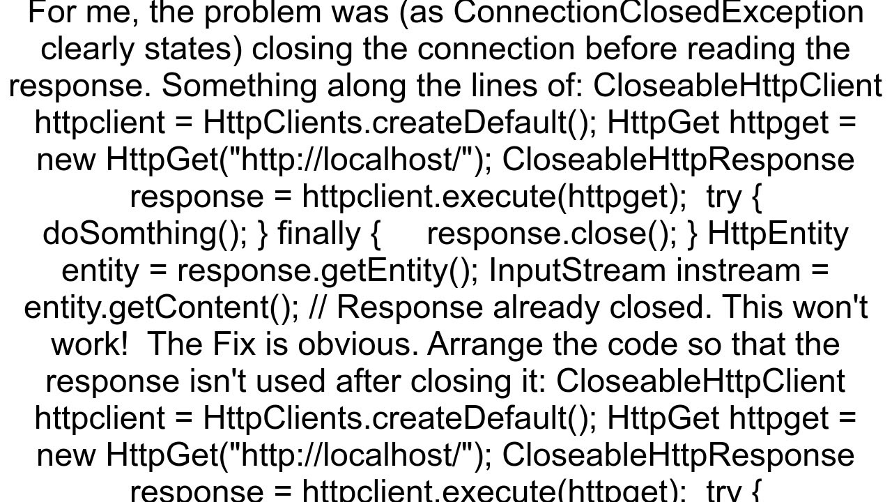 orgapachehttpConnectionClosedException Premature end of chunk coded message body closing chunk expe