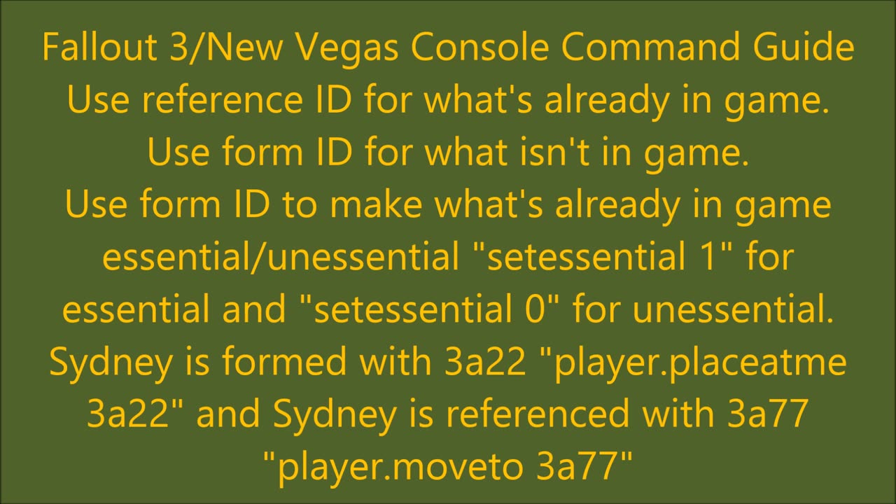 Fallout 3/New Vegas Console Command Guide | Form & Reference IDs