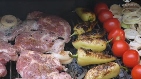 Grill beef slices over charcoal