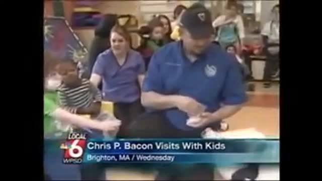 News anchor laughs uncontrollably about Chris P Bacon the pig