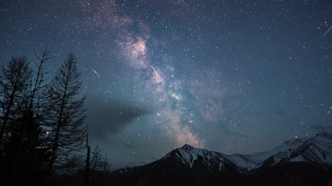 Starry night in the snowy mountains