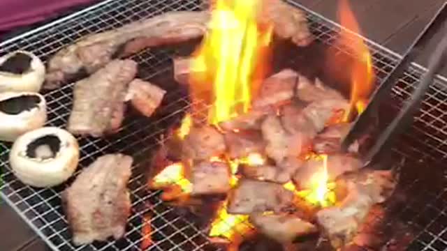 Barbecue grilled by the summer valley