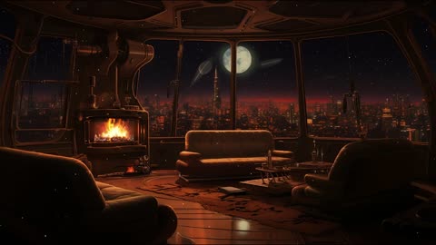 a cozy evening on the bebop ~ cowboy bebop lofi hip hop [fire/rain sounds ~ beats to relax/study]