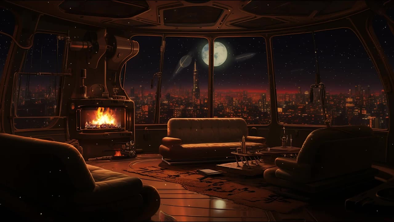 a cozy evening on the bebop ~ cowboy bebop lofi hip hop [fire/rain sounds ~ beats to relax/study]