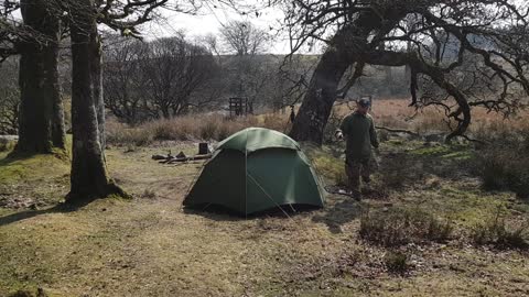 Test shot before filming. Taking down the tent. Riverside wildcamping.