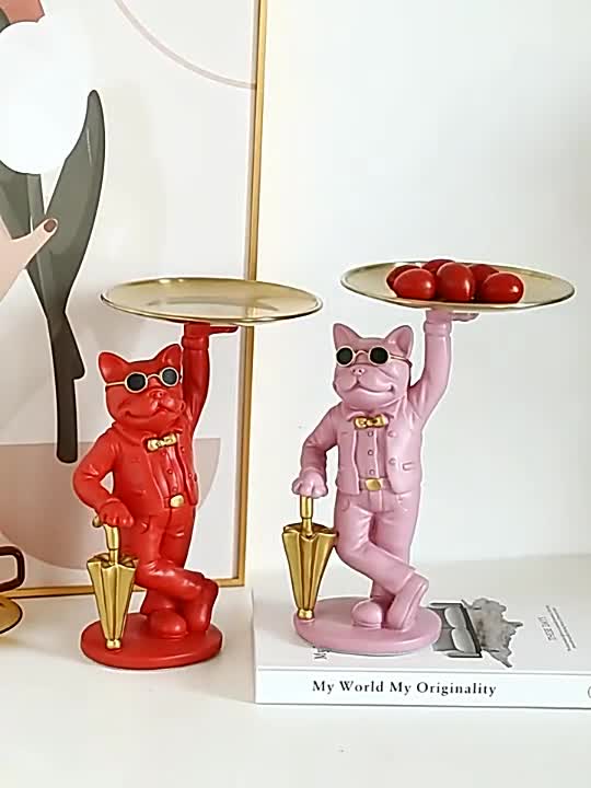 Statue Bulldog Storage Tray - Art Home Decoration Sculpture Figurine Animal Lover Collection