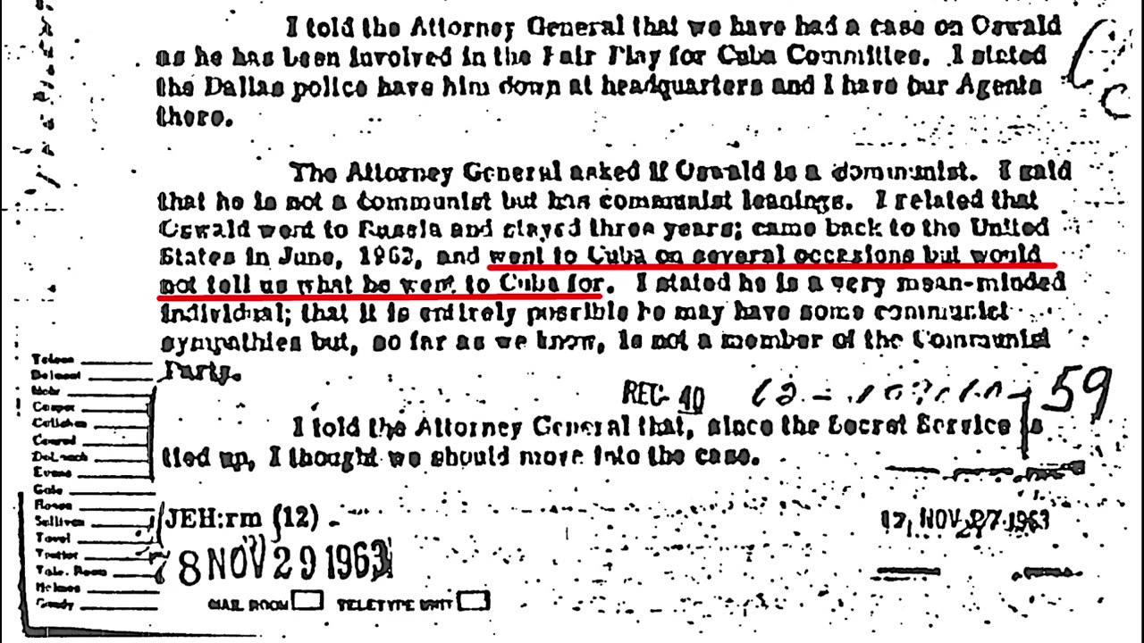 Official US Government Documents Say Oswald Went To Cuba. Official Story Says That He Did Not