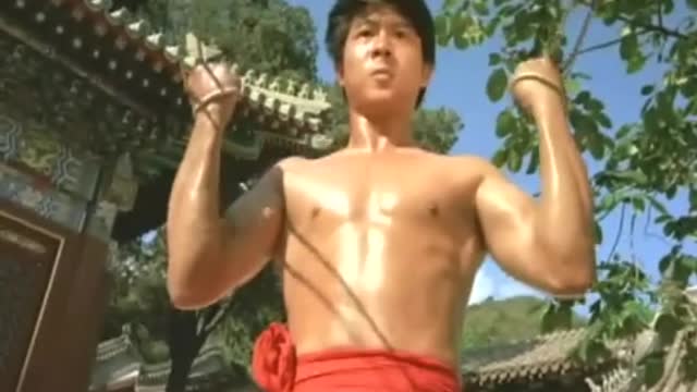 Young Jet lee was practising kongfu