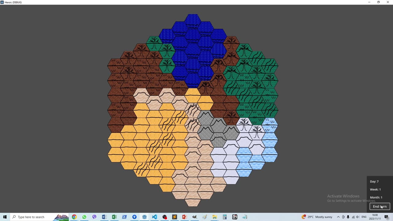 Spreading vegetation across a hexagonal grid