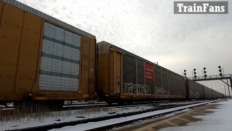 CN 5704 & CN 2649 Engines Eastbound Autoracks In Ontario