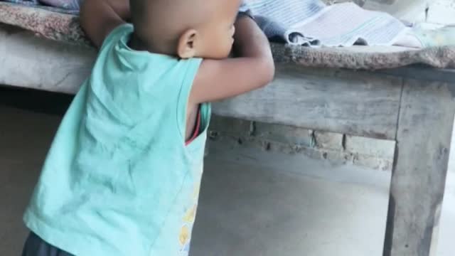 A little girl having fun in her house
