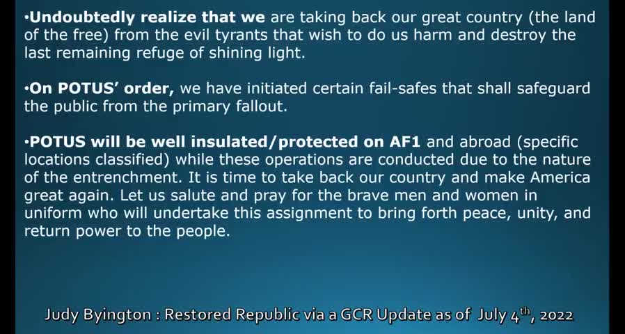 The EBS is Coming - Judy Byington Reports via GCR Update as of July 4th, 2022.