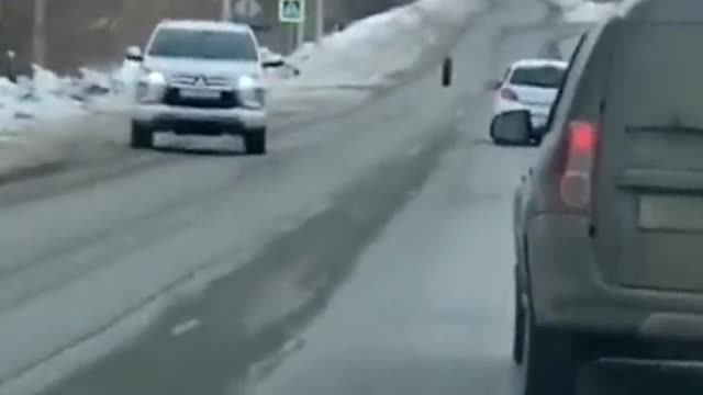 Runaway tire on the road