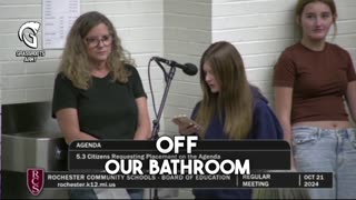 8th grade girls stand up at the Rochester School Board meeting against boys using their bathrooms