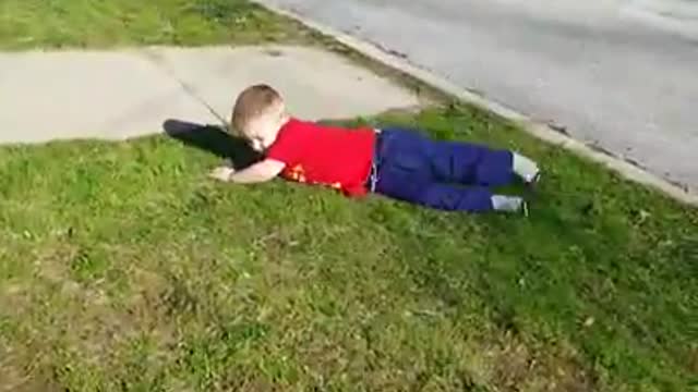 Collab copyright protection - young child red shirt faceplant