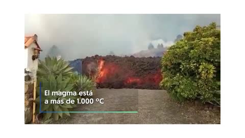 The slow advance of the LAVA of LA PALMA VOLCANO, seen from a drone