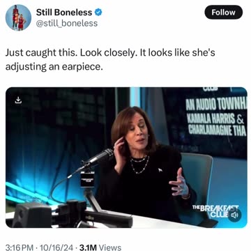 Kamala caught again adjusting her earpiece