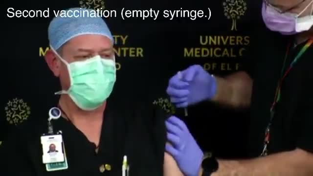 "Doctor" uses an empty syringe to fake giving COVID vaccine to "nurse"