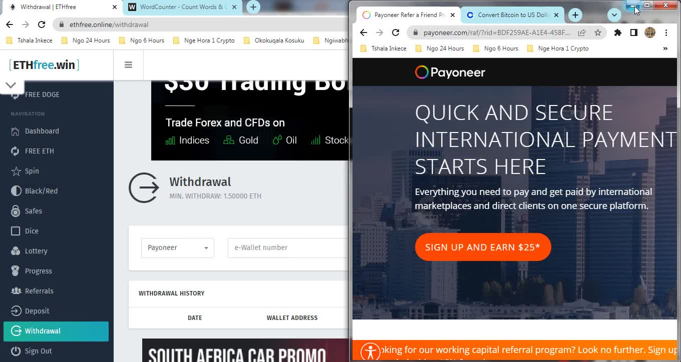 How To Get Free Up To 0.7 Etherium ETH Every 60 Minutes At ETHfree And Instant Withdraw At Payoneer