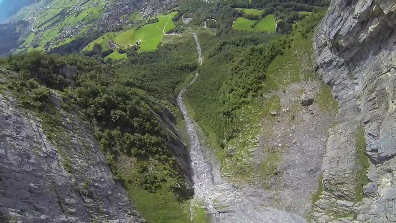 Wingsuit flying through the 'Crack' Gorge in Switzerland