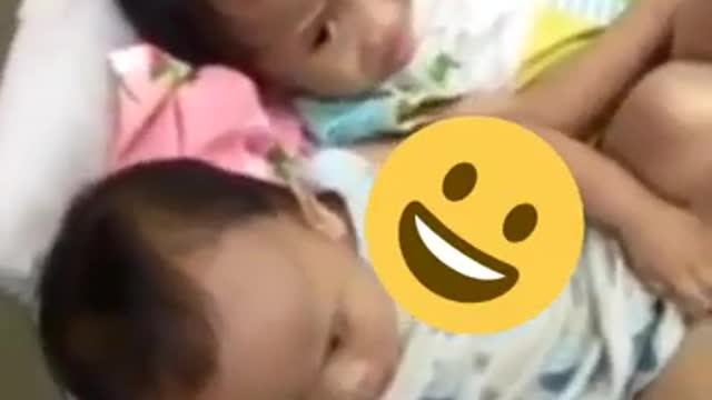 Funny baby on fying fan