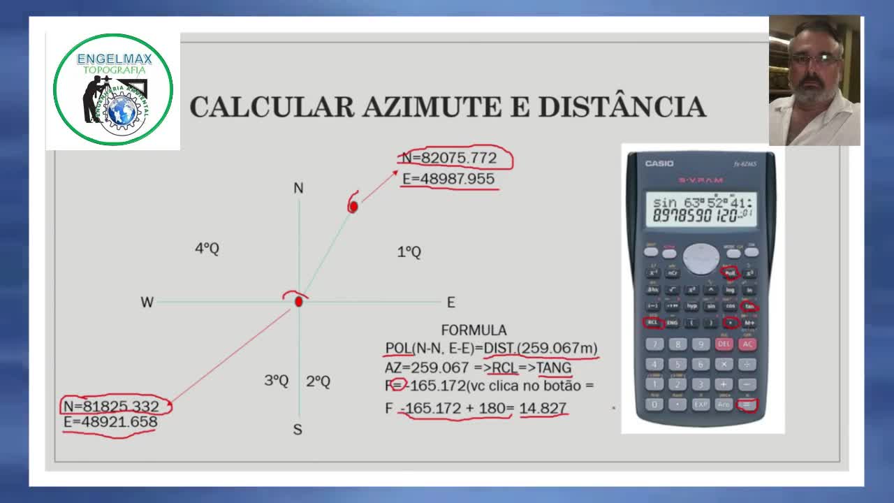 Como calcular Azimute e Distância (DEIXE O SEU COMENTÁRIO)