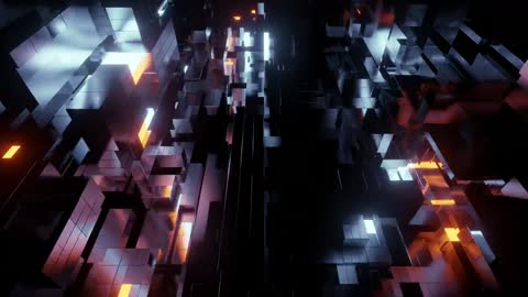 Simulator of a cyberpunk world of cubes in the form of buildings