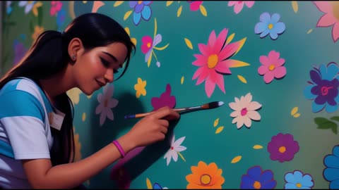 A Beautiful girl draw a painting