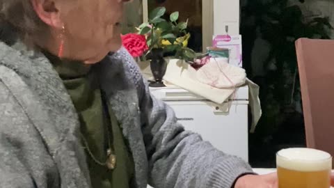 Grandma Takes Her Daily Pills With Beer