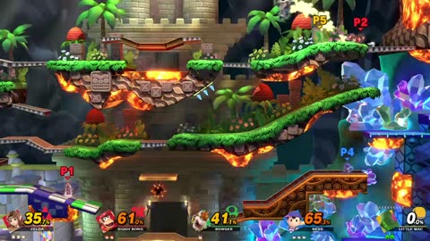 Zelda and Diddy Kong vs Bowser vs Ness vs Little Mac on The Great Cave Offensive (Super Smash Bros)