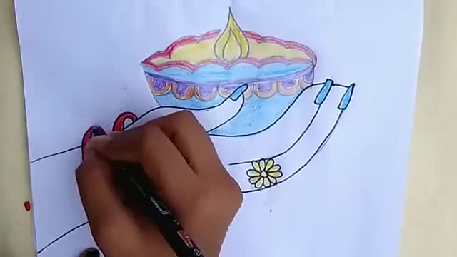 how to draw diwali diyadiya drawing for beginners step by step