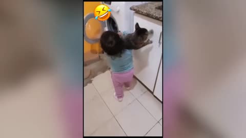 Cute baby 🥰 and funny cats video 2023