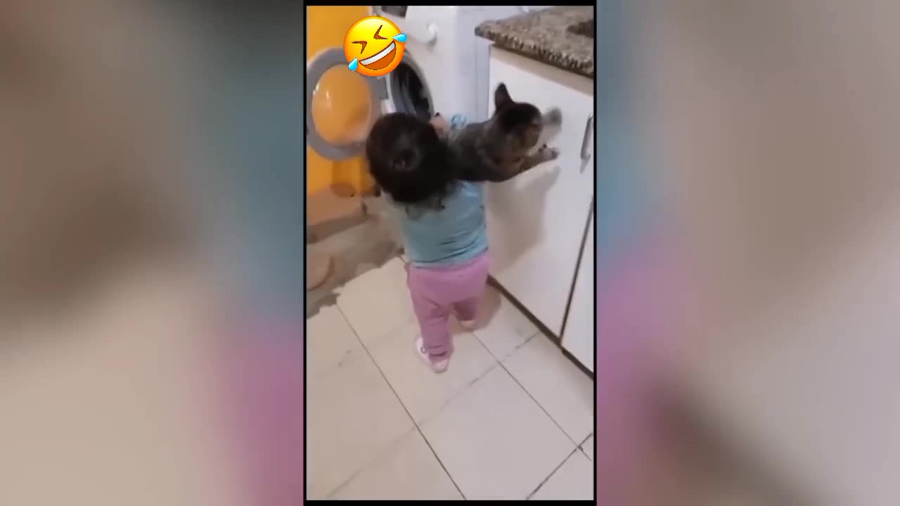 Cute baby 🥰 and funny cats video 2023