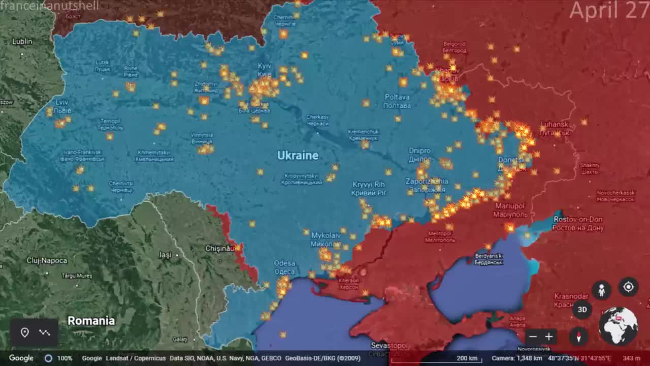 Russo-Ukrainian War First 3 Months Mapped using Google Earth