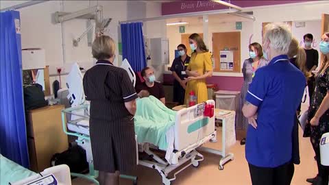 Kate Middleton greets babies and mothers at hospital