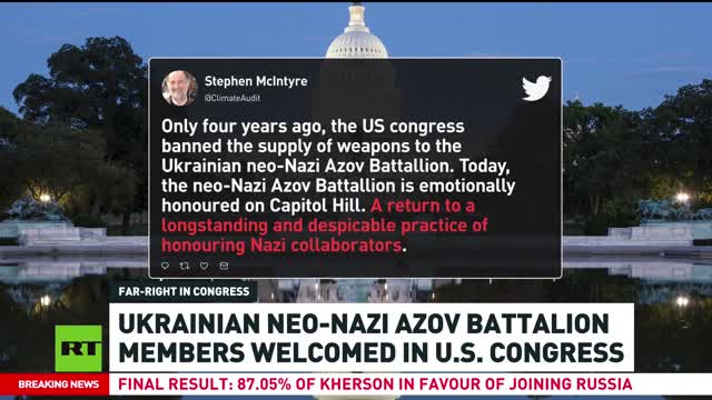 Il Congresso degli USA(con Vaticano e Israele) danno il benvenuto ai membri neonazisti del Battaglione Azov.I nazisti del battaglione di estrema destra Azov sono stati accolti come parte della delegazione delle forze armate ucraine