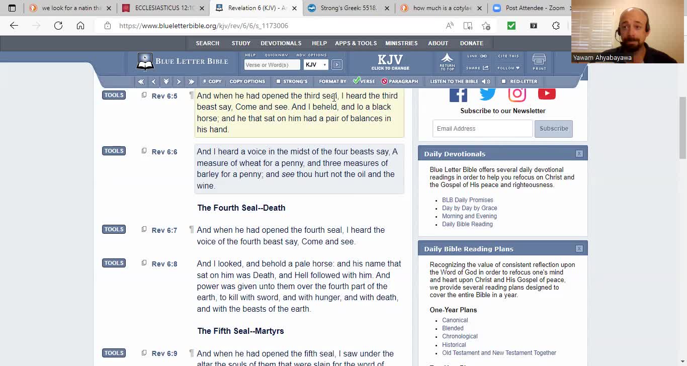 Measure of wheat for a penny is famine and hyperinflation!!! Rev 6:6