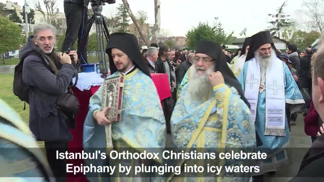 Istanbul's Orthodox Christians jump in icy water for Epiphany